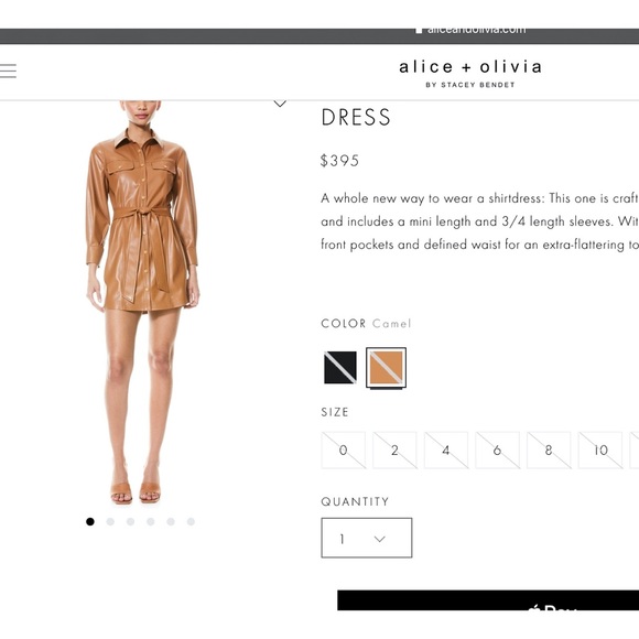 Alice + Olivia Miranda Vegan Leather Tie Waist Brown Mini Dress - Picture 3 of 16